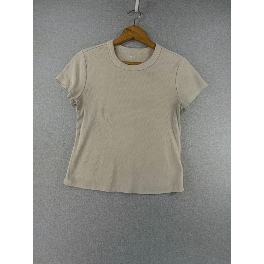 Old Navy Women’s Large Snug Fit Beige Ribbed Short Sleeve T-Shirt 3658